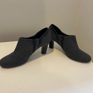 Low Ankle Bootie Heels - Wool w/ Leather Trim